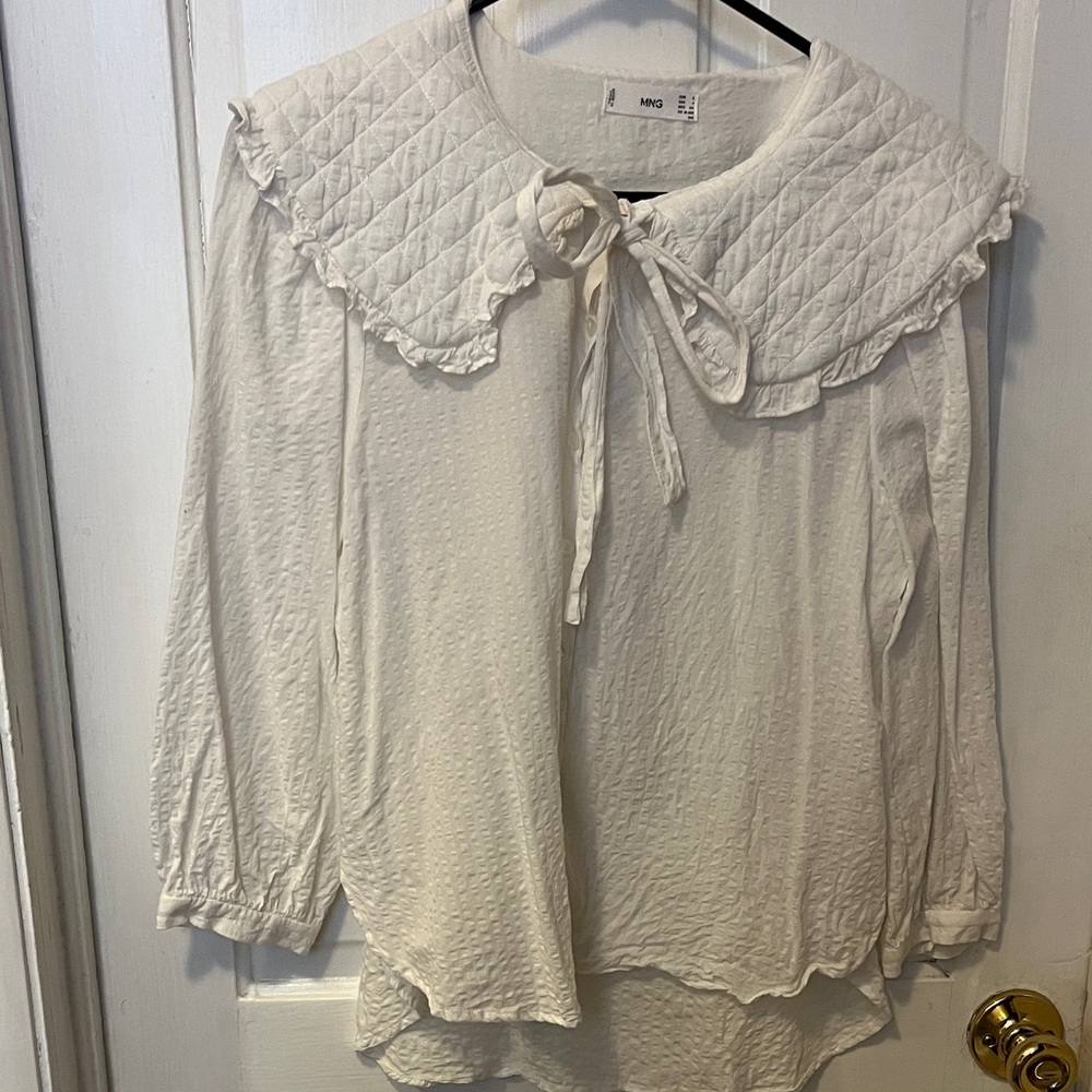 Mango White Babydoll Collar Blouse